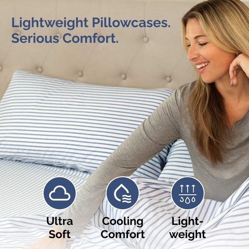 King Standard Pillow Cases - Ultra-Soft Hotel Quality Covers | Fade-Free & Wrinkle Resistant - Set of 2 - Blue Stripes
