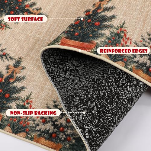 Breling Pine Berry Christmas Area Rug 4x6 ft - Holiday Red & Green Floor Decor