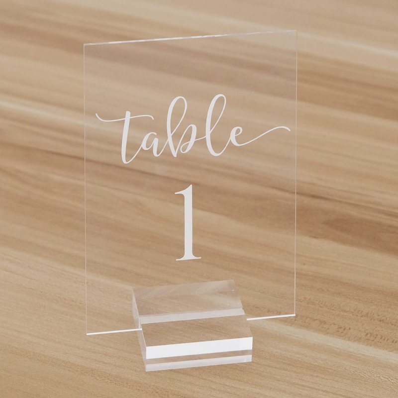 JINMURY Acrylic Wedding Table Numbers 1-30 with Stand- 4x6 Inch Clear Sign Printed Calligraphy Font, Acrylic Table Numbers with Holder Base for Wedding Party Reception
