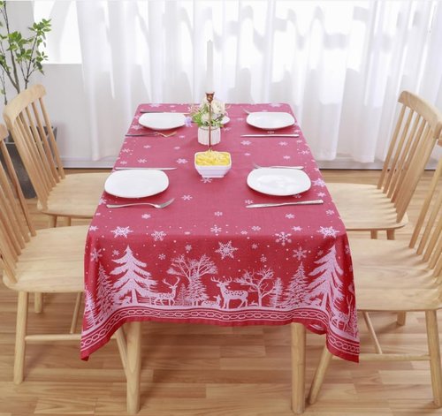Anlass Christmas Tablecloth 60×84 Inch, Heavyweight Jacquard Deer Table Cloth Rectangle Waterproof Spillproof Wrinkle Resistant for Holiday Winter Dining Room