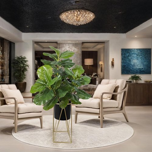 Artificial Fiddle Leaf Fig Tree Fake Potted Ficus Lyrata for Home Decor Office Decoration 3 feet Large Faux Plant with 49 Leaves Nursery Pot