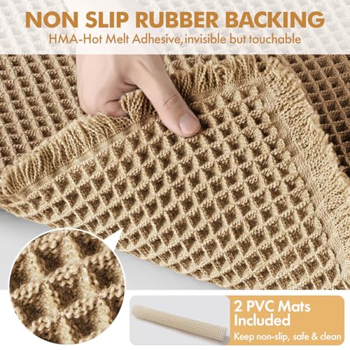 MIULEE Waffle Bath Rug Set of 2 Boho Brown 18x30 Non-Slip Absorbent