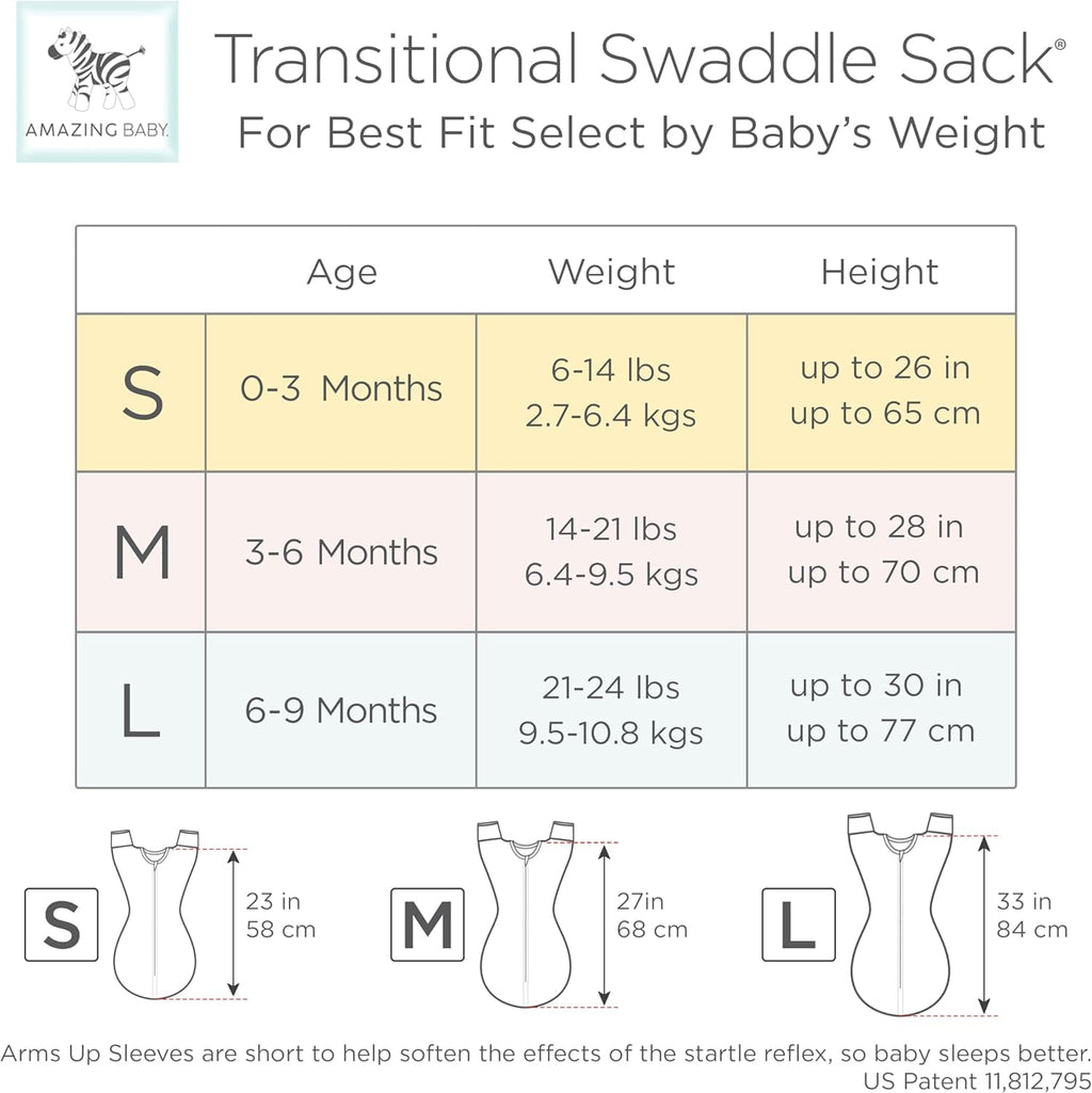 On Safari Amazing Baby Transitional Swaddle Sack - Arms Up Sleeves & Mitten Cuffs, Small 0-3 Months