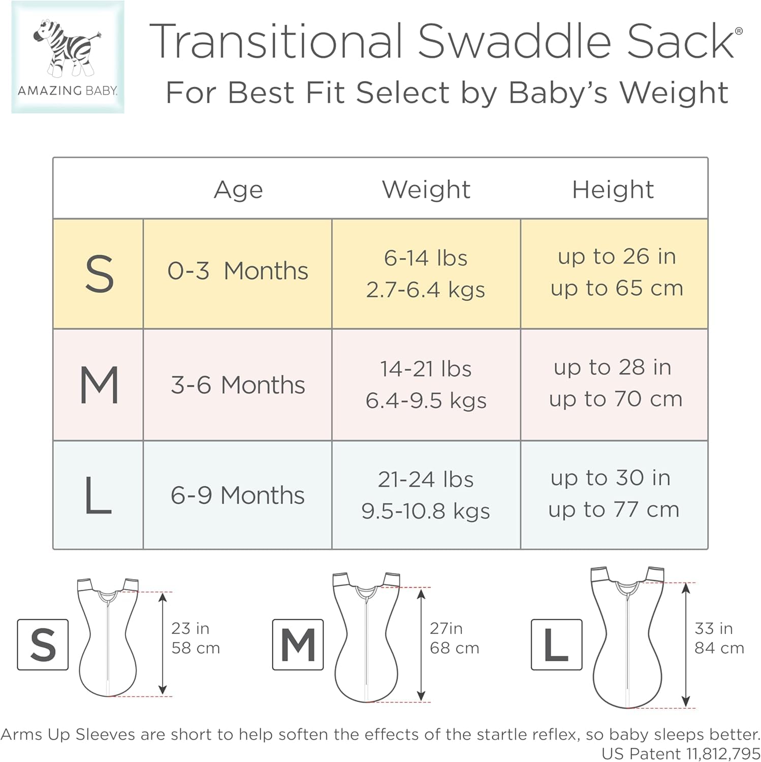 On Safari Amazing Baby Transitional Swaddle Sack - Arms Up Sleeves & Mitten Cuffs, Small 0-3 Months