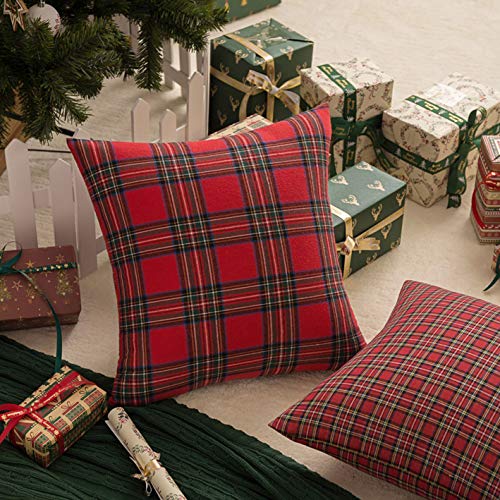 AQOTHES Christmas Plaid Throw Pillow Covers Set of 2 18x18 Inches Red & Green