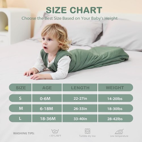 Mosebears Baby Sleep Sack - Super Soft 1.0 TOG Bamboo Wearable Blanket | Dark Green, 6-18 Months