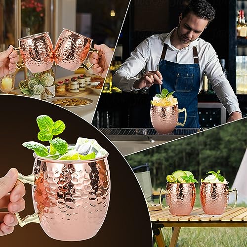 Hammered Copper Moscow Mule Mugs - 16oz Stainless Steel Set of 4