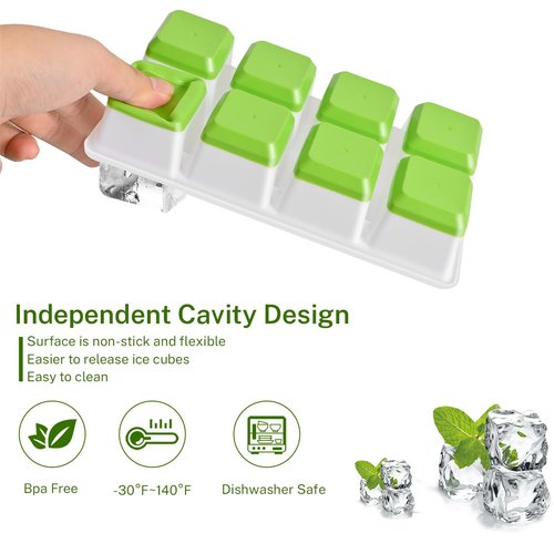 Ice Cube Tray with Lid, Alinana 3-Pack Upgraded Large Silicone Ice Cube Tray with BPA-Free Removable Lids, Easy Release Ice Mold for Cocktails, Whiskey, Juice (Green)