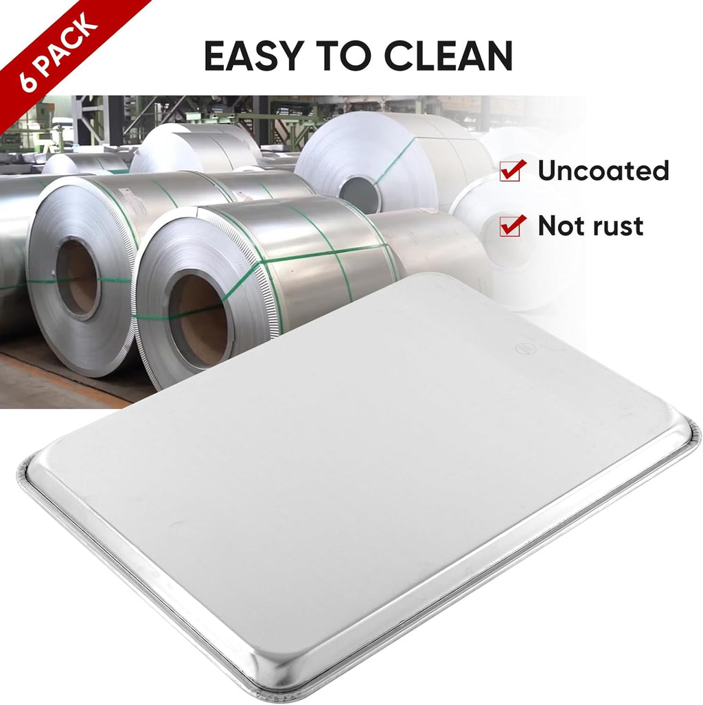 TENUP Aluminum Half Sheet Pan - 6 Pack Heavy Duty Baking Tray | 18" x 13" Warp-Resistant, Rust-Free