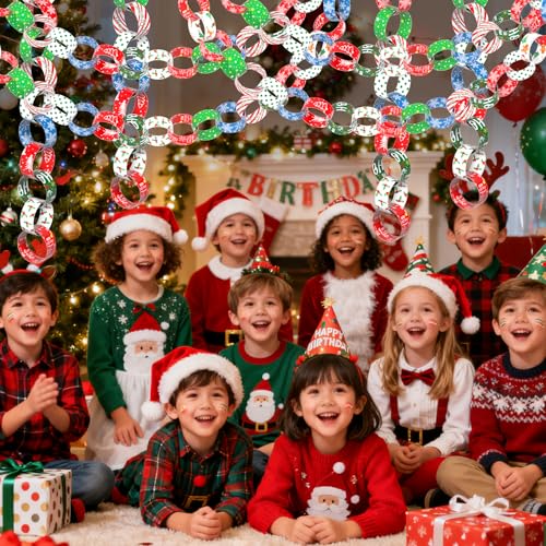 Morcheiong 300 Christmas Pattern Paper Chains for Holiday Decorations DIY Crafts