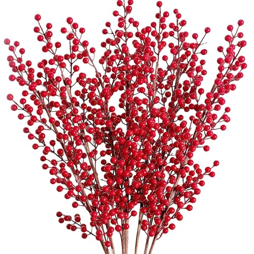 Emivery 6 Pcs Red Berry Stems - Artificial Burgundy Christmas Branches for Centerpieces