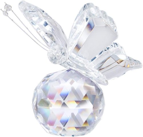 H&D Crystal Butterfly Figurine - Elegant Cut Glass Ornament with Crystal Ball Base | Clear Collectible