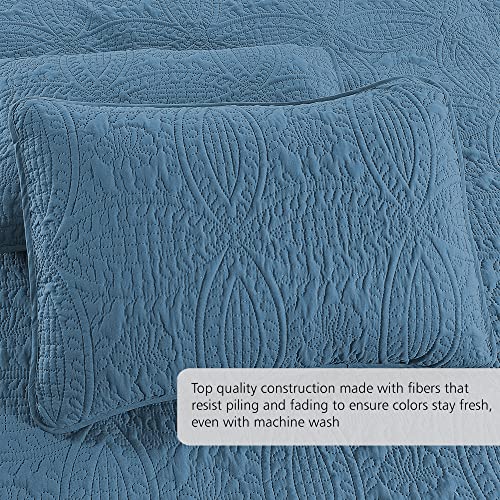 Pure Bedding 3-Piece King/Cal King Microfiber Quilt Set - Ash Blue