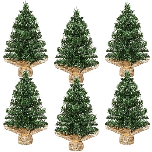 6-Pack Mini Tabletop Christmas Trees - 12 Inch Artificial Pine with Linen Base