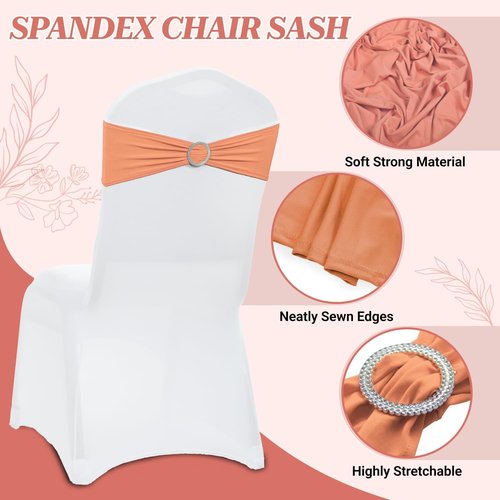 MDS Spandex Chair Sashes - Premium Stretch Covers with Buckle Slider | Universal Fit for Weddings & Events - Peach