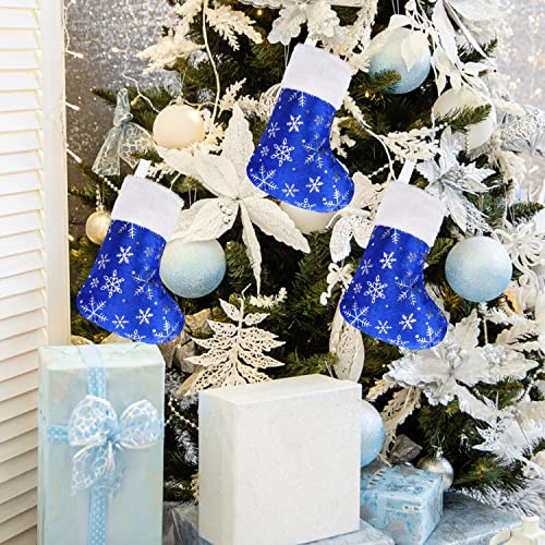 CCINEE Blue & Silver Snowflake Christmas Stockings 12pcs 9" Velvet Cuff 8.26 x 21cm — Holiday Gift Ribbon