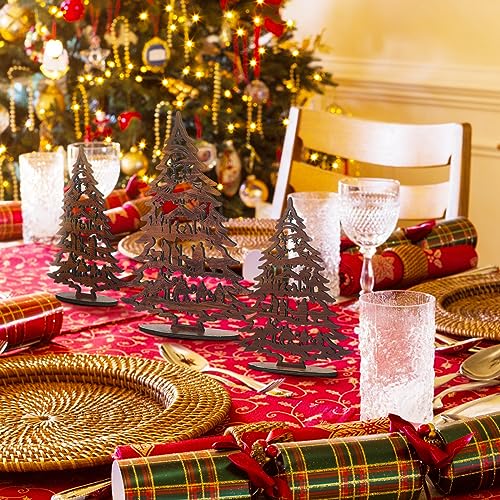 3-Piece Wooden Nativity Scene Tree Set - Rustic Tabletop Holiday Decor