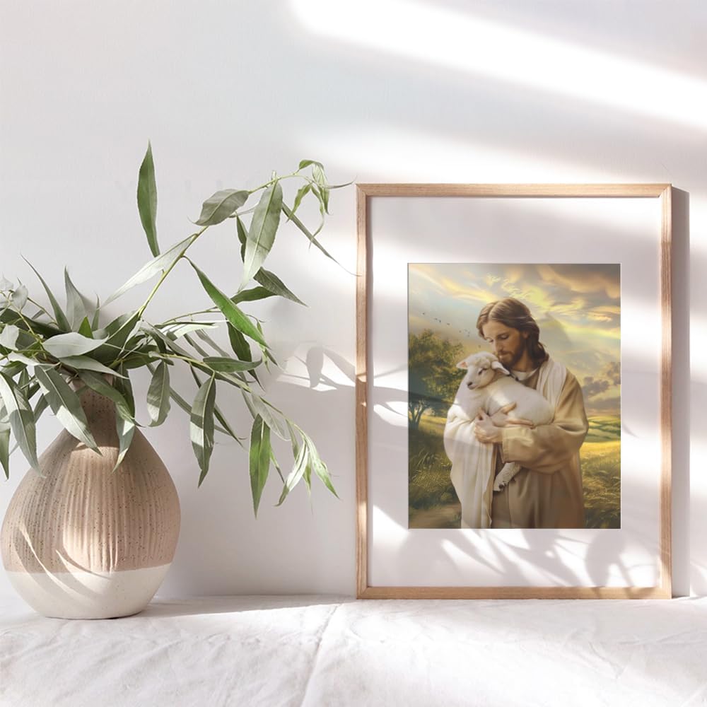 Skiennix Religious Wall Decor | Lamb of God Jesus Artwork - Farmhouse Style Catholic Art for Home