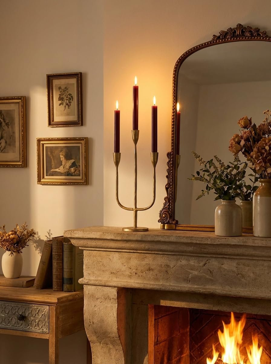 Romadedi Brass Candelabra - Vintage Gold Taper Candle Holders for Elegant Table Centerpiece | Tall Metal Design
