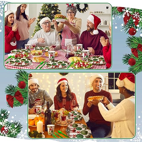Umigy Christmas Oval Paper Plate and Napkin Set - Green & Greenery, 350 pcs