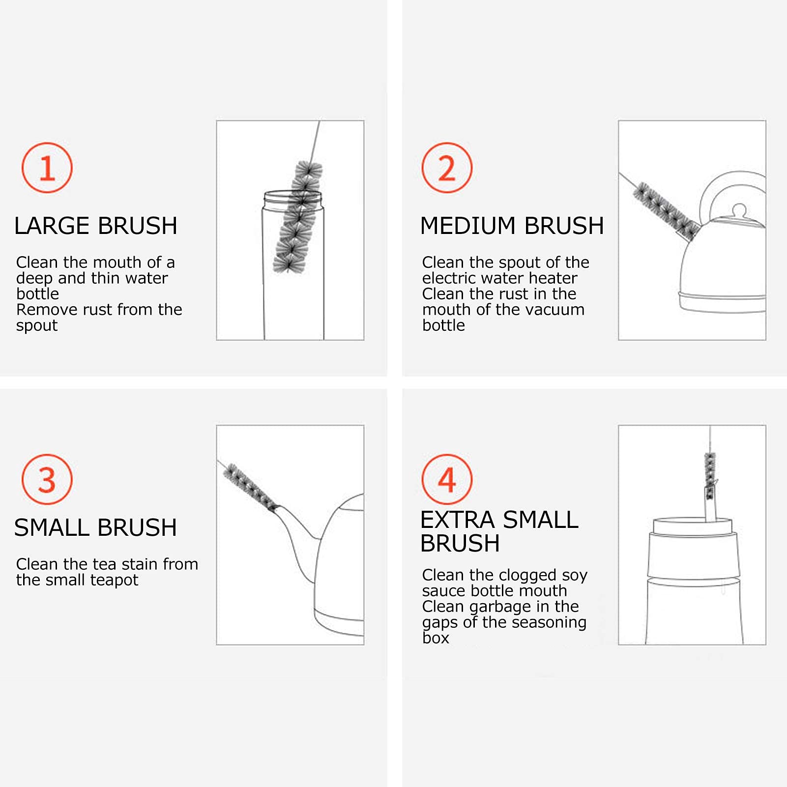 Teapot Spout Brush, 4Pcs Brush Multipurpose Bottles Cups Nipple Teapot Kettle Brush Cleaner for Electric Kettles Vacuum Bottles