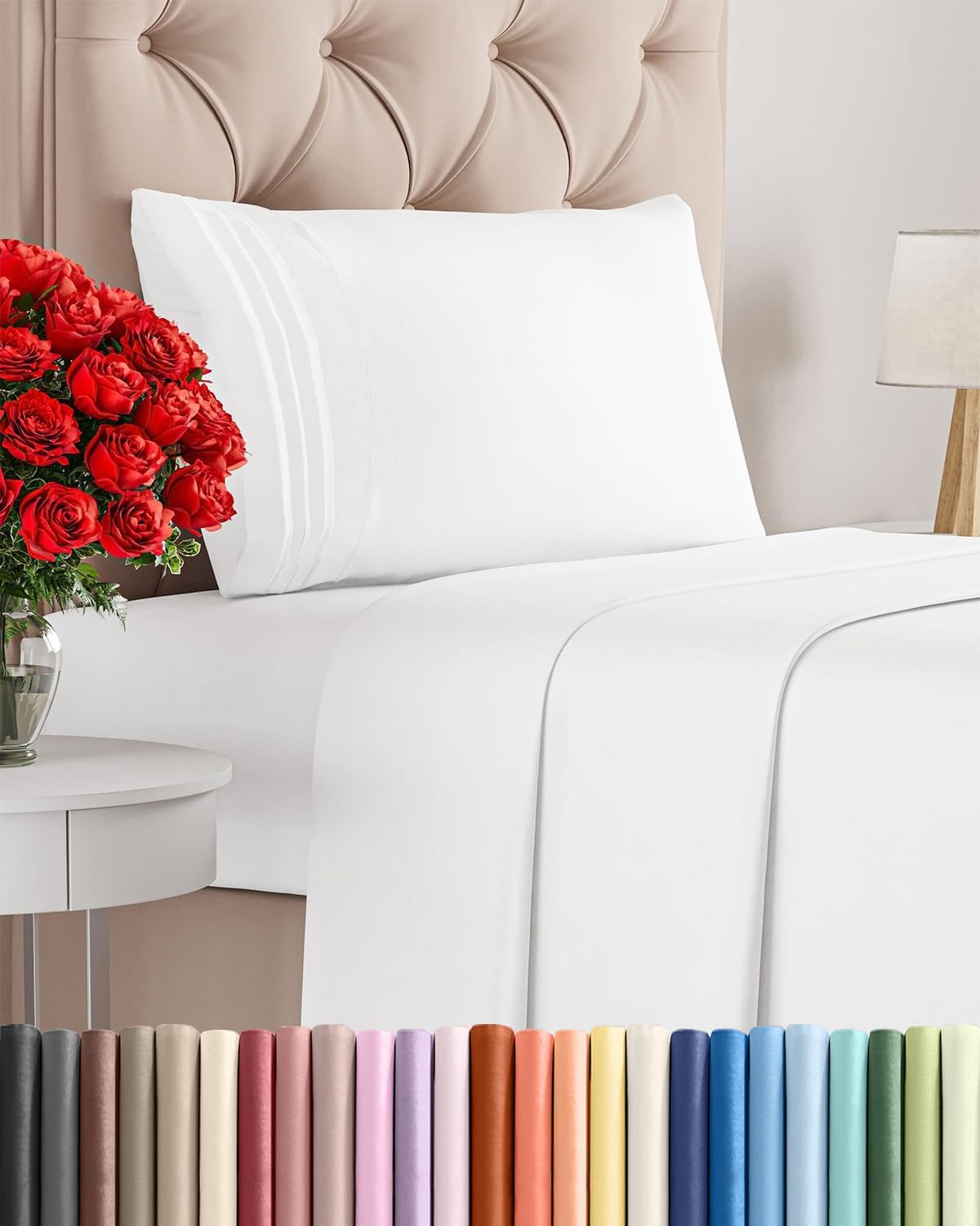 Skiennix Twin Size 3-Piece Sheet Set - Ultra-Soft Cooling Bed Sheets - Deep Pockets, Wrinkle-Free, White