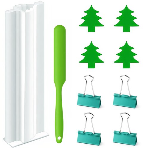 Zarbulon Christmas Tree Silicone Mold with a Spatula and 4Pcs Clips, Long Tube Xmas Pine Tree Soap Embed Molds Column Chocolate Candy Silicone Mold Layer Cake Making Supplies