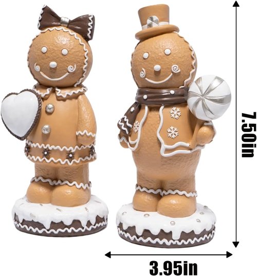 Hodao Gingerbread Couple Figurines - Cute Resin Christmas Decorations | Set of 2, 7.5" Tall Ornaments