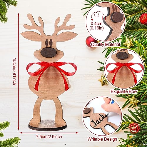 Cholemy Reindeer 12 Pcs Wooden Name Place Card Holders for Table Setting