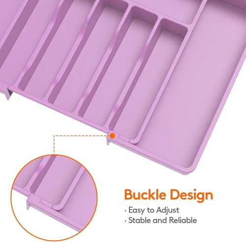 Lifewit Expandable Silverware Drawer Organizer - BPA-Free Utensil Tray for Kitchen | Adjustable Storage 13-22 x 15" - Purple
