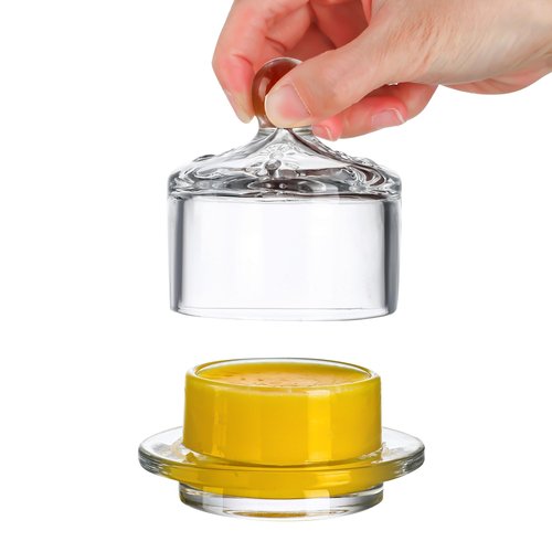2 Pack Clear Glass Butter Dish with Lid for Countertop, 3.4" Small Round Glass Butter Dish with Cover for Refrigerator, Cute Crystal Butter Holder Tray