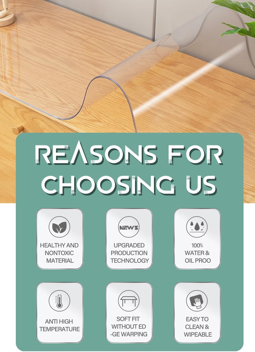 WingCanto 42X72 Inch New Clear Plastic Tablecloth PVC Table Mat Protector Dining Room Cover Vinyl Cloths Rectangular Non Slip Desk Pad for Coffee Writing 1.5mm Thick, WCa-ZBC15-42072