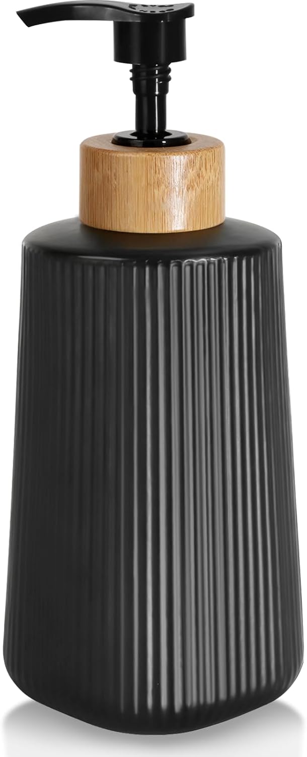 Skiennix Glass Soap Dispenser - Thickened Hand Soap Bottle for Bathroom & Kitchen | Modern Farmhouse Style, 12oz