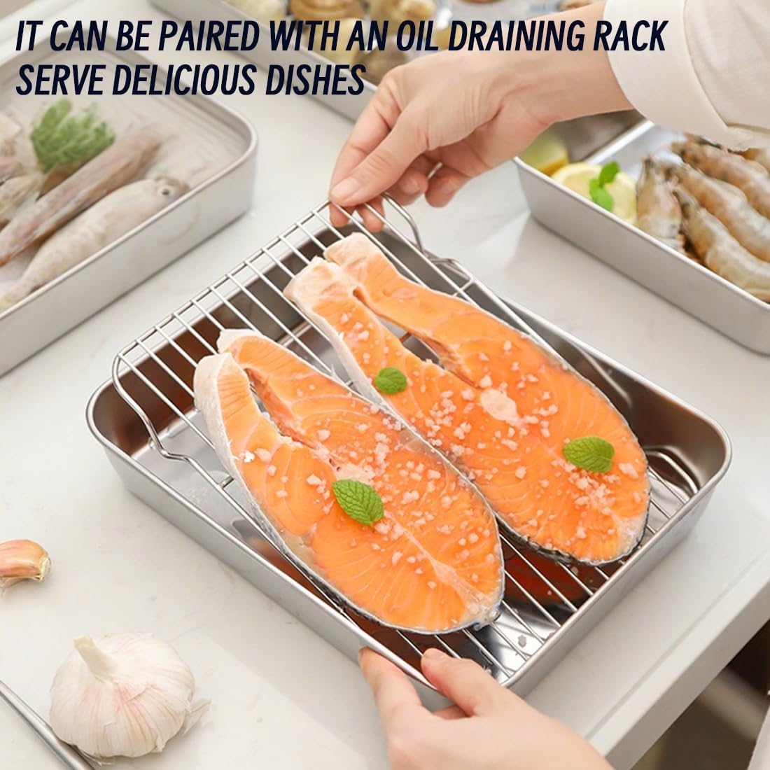 Skiennix 2-in-1 Stainless Steel Baking Sheet - Heavy Duty Oven Pan with Cooling Rack, Easy Clean