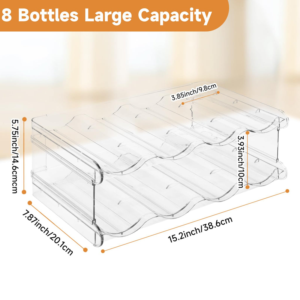 Stackable Water Bottle Organizer, SPOSPO Large Compartment Water Bottle Holder, 2 Tier Clear Water Bottle Organizer for Cabinet, Water Bottle Rack for Kitchen Organization and Storage - Hold 8 Bottles