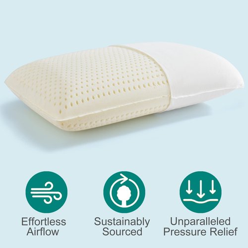 100% Natural Talalay Latex Pillow Sleeping Bed Pillows, Extra Soft Luxury Queen Pillow, Perfectly Aligns for Side/Back Pain, Stomach, Neck, Removable Breathable Cotton Cover (Standard (Medium))
