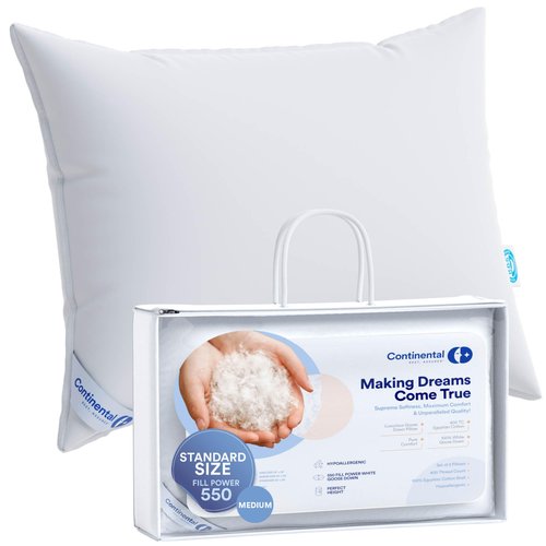 Medium Standard Pack of 1 100% White Down Pillows 20oz 550FP Hotel Down Pillows for Supporting Back Side and Stomach Sleepers