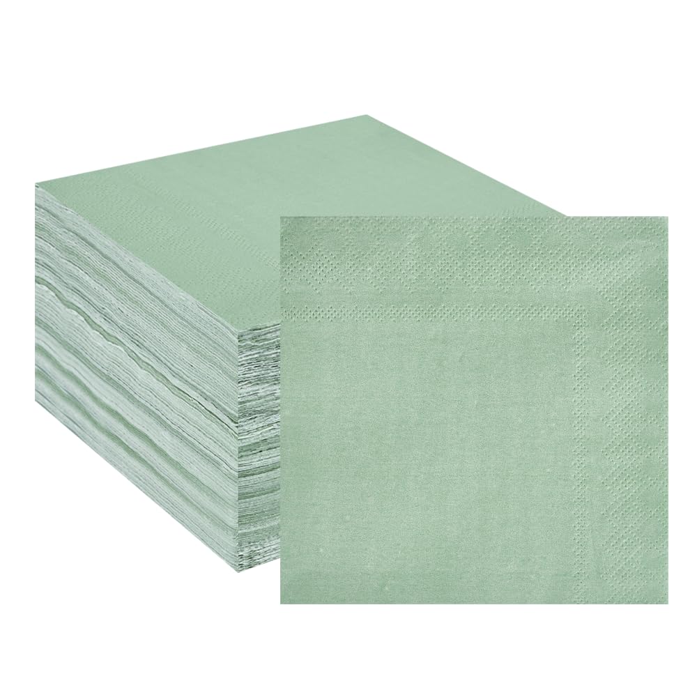 Tamone 100PCS 2-Ply Sage Green Napkins - Green Paper Napkins Disposable - Premium Quality Beverage Napkins Soft and Absorbent - Green Cocktail Napkins for Wedding Party Birthday（5x5inch）