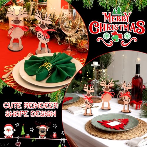 Cholemy Reindeer 12 Pcs Wooden Name Place Card Holders for Table Setting