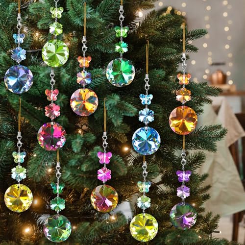 Vellibring 12PCS Rainbow Crystal Christmas Ornaments - Iridescent Glass Balls for Tree Decoration
