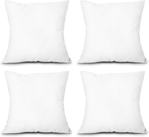 EDOW Throw Pillow Inserts - Set of 4 Lightweight Down Alternative Cushions | Machine Washable, 18x18, White