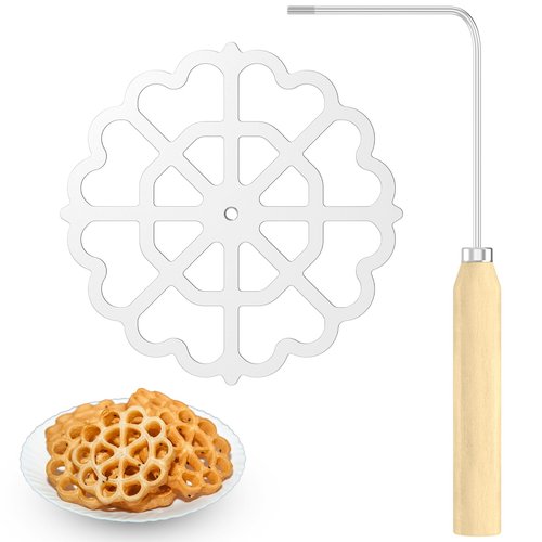 RVEFOT Bunuelos Mold,Aluminum Bunuelos Cookie Maker Mold with Wooden Handle, Detachable Rosette Iron Molds Set,Waffle Molds Funnel Cake Ring,Achappam Mold for Kitchen Baking Cooking 4.8 inches