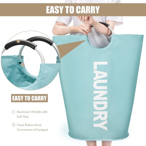 DOKEHOM Large 95L Laundry Basket - Collapsible & Freestanding Clothes Hamper | Light Blue
