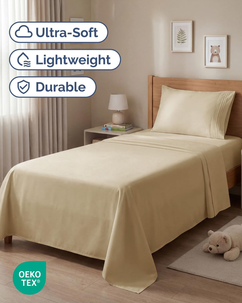 Regine Switzerland Twin Size 3-Piece Sheet Set - Comfy, Breathable & Cooling Luxury Bedding - Ultra-Soft, Deep Pockets - Oeko-Tex Certified - Beige