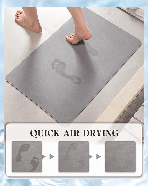 MontVoo -Bath Mat-Rubber Backing Non SlipThin Bathroom Rugs Fit Under Door- Quick Dry Absorbent Faux Suede Surface Grey Bathroom Floor Mats-Shower Rug for in Front of Bathtub Shower Gray 16x24