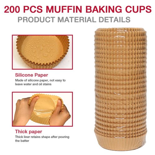 Goalfly Extra Jumbo Cupcake Liners 200 Pcs, 3.54 Inch Parchment Muffin Liners for Baking, Muffin Papers Baking Cups (Brown)