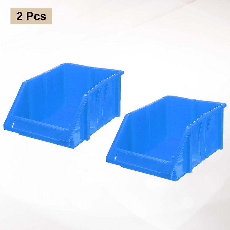 HARFINGTON 2pcs Plastic Shelf Bins 11" x 7.1" x 5.3" Wall Mounted Storage Bins Stackable Storage Box Organizer for Garage Closet Drawer Organization, Blue