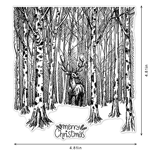 Threetols Forest Deer Xmas Clear Stamps - Forest Background Clear Rubber Stamps for Card Making (Forest Deer)