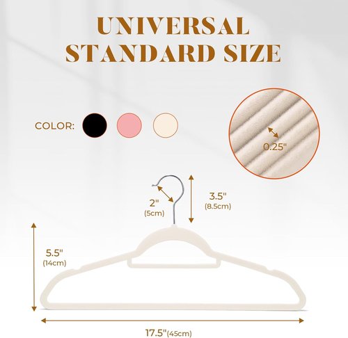 HOUSE DAY Velvet Hangers - Non-Slip Space-Saving 60 Pack in Ivory for Clothes, Pants, and Coats