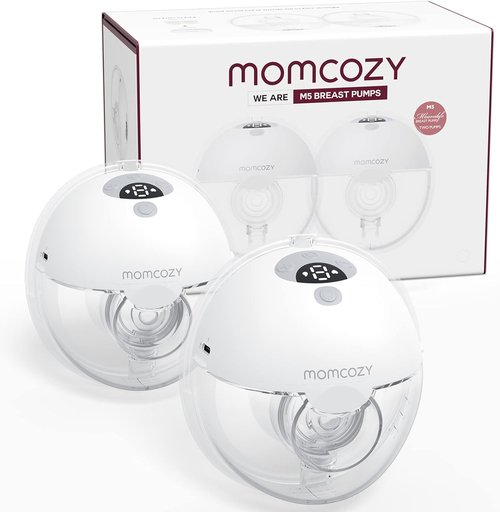 Momcozy M5 Wearable Breast Pump - Double-Sealed Flange for Comfort | 3 Modes & 9 Suction Levels, 24mm, 2-Pack Quill Gray
